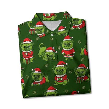 Funny Grinch Pug Pattern Polo, Christmas Pug Shirt, Pug T Shirt