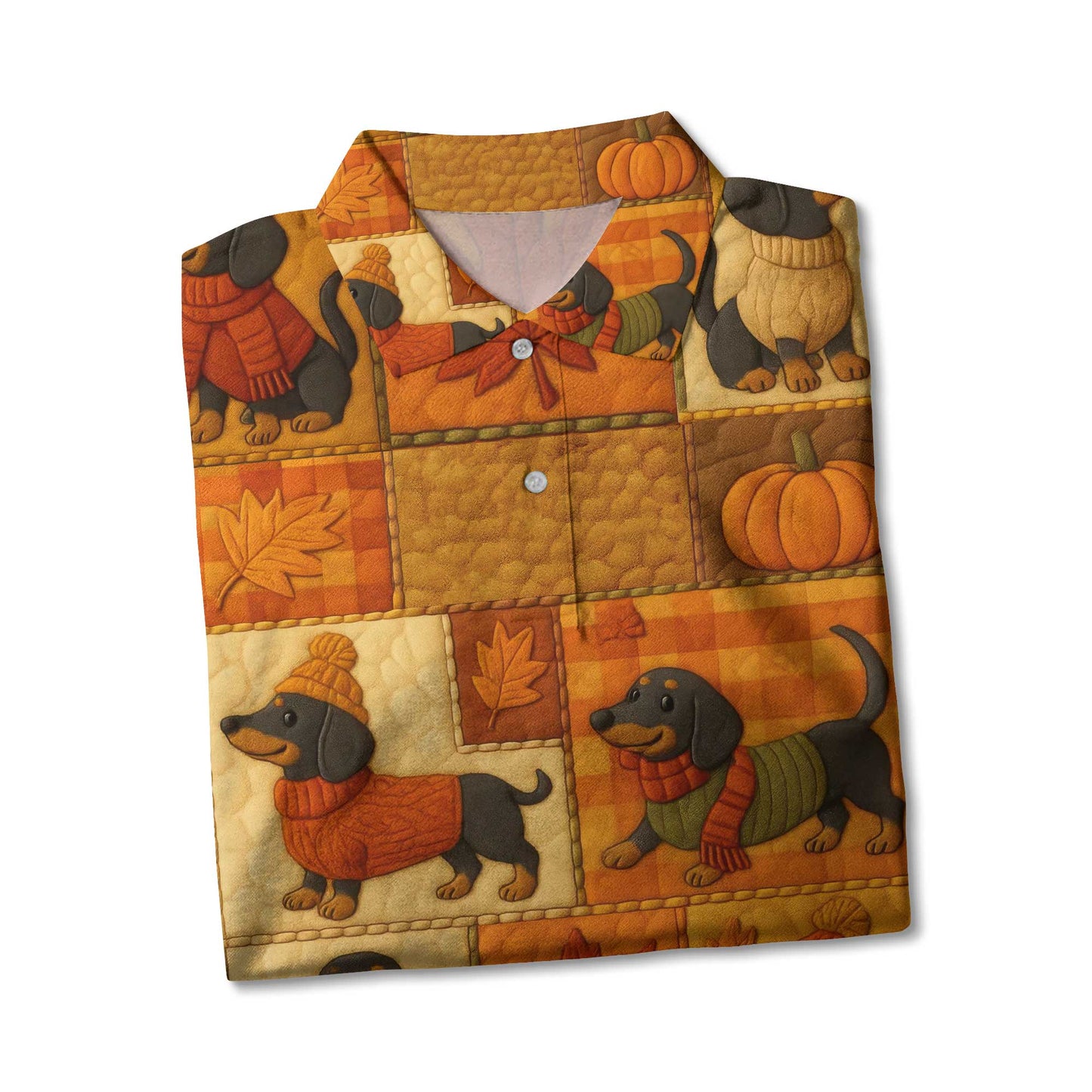Pattern Polos For Autumn Vibes, Dachshund Shirt With Pumpkins And Coffee, Winter Dog Shirts, T Shirts For Dachshunds