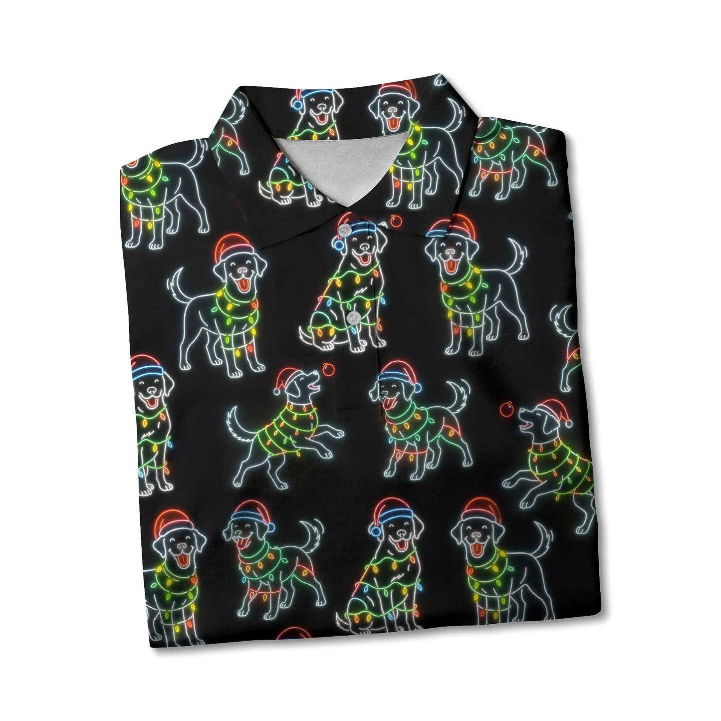 Colorful Neon Labrador Santa Christmas Black Polo, Christmas Labrador T Shirt, Labrador Dog Shirt