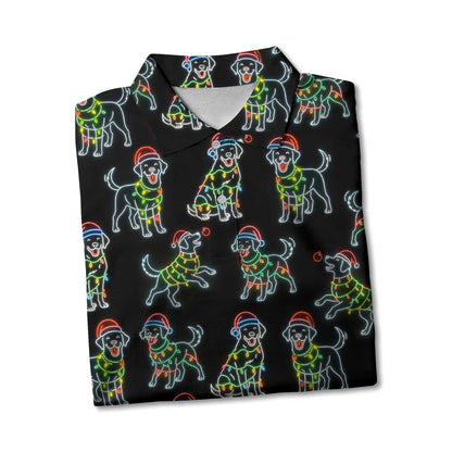 Colorful Neon Labrador Santa Christmas Black Polo, Christmas Labrador T Shirt, Labrador Dog Shirt