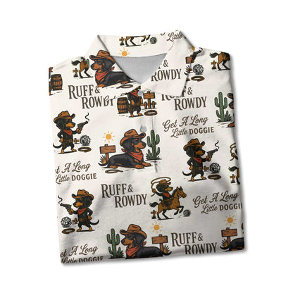 Get A Long Little Doggie Vintage Dachshund Shirt, Western Cowboy Dachshund Pattern Polo, Dachshund T Shirt, Wiener Dog T Shirt