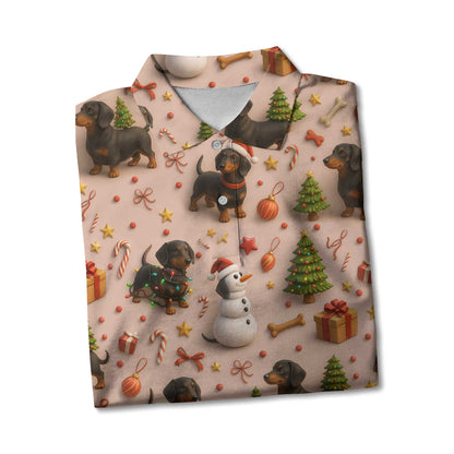 Dog Snowman Tree Pattern Polo For Winter Season, Dachshund T Shirt, Wiener Dog T Shirt
