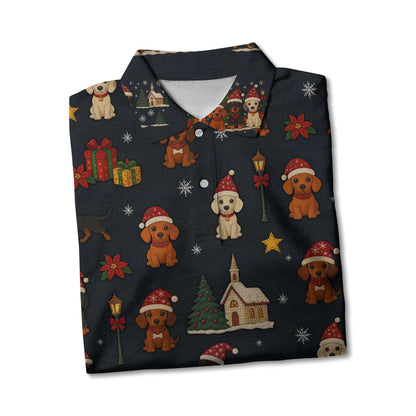 Dachshund Christmas Shirt, Wiener Dog T Shirts, Santa Hat and Holiday Pattern Polo