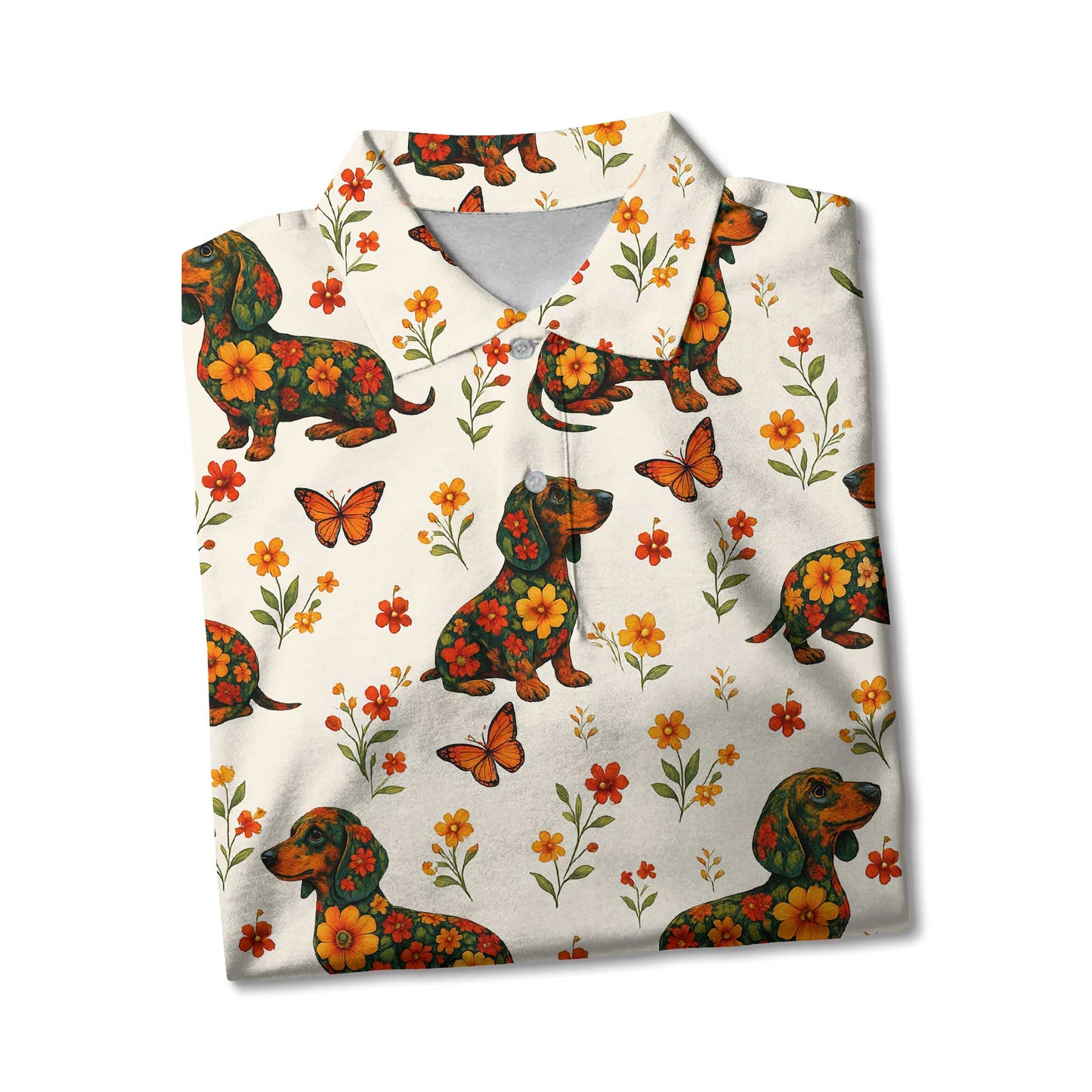 Floral And Butterfly Pattern Polo, Dachshund Sweatshirt, Wiener Dog Shirts