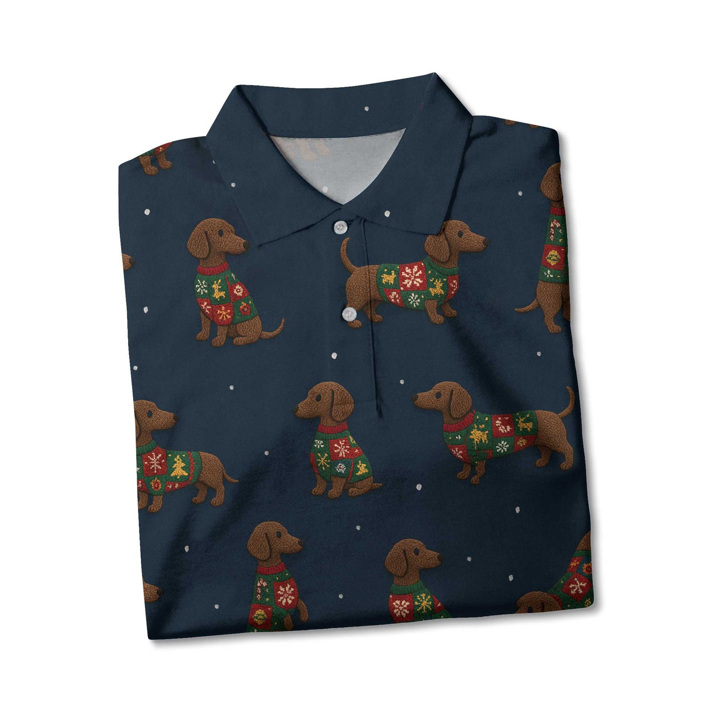 Snowflake Pattern Polos Christmas, Dachshund Christmas Shirt, Weiner Dog Shirts