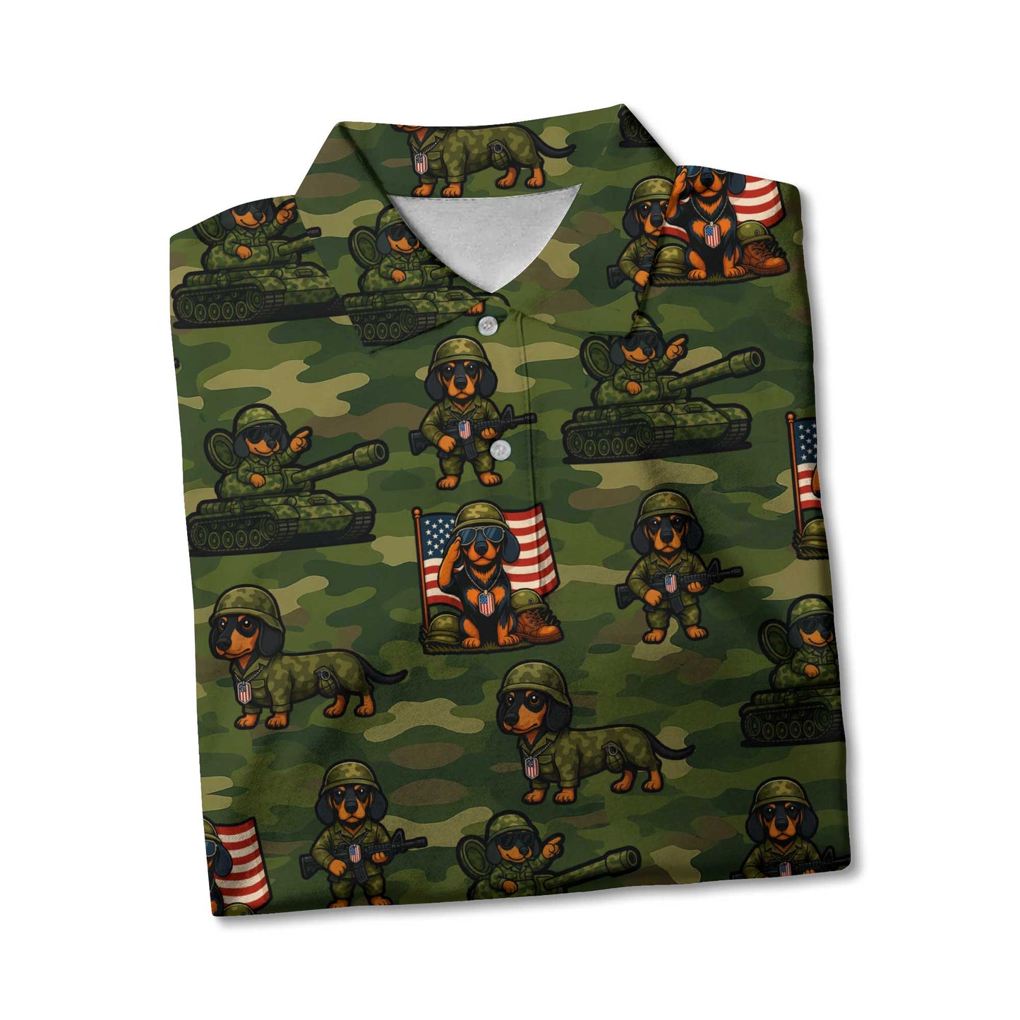 Military Camo Soldier Pattern Polo, Dachshund Shirt, Wiener Dog T Shirt