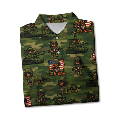Military Camo Soldier Pattern Polo, Dachshund Shirt, Wiener Dog T Shirt