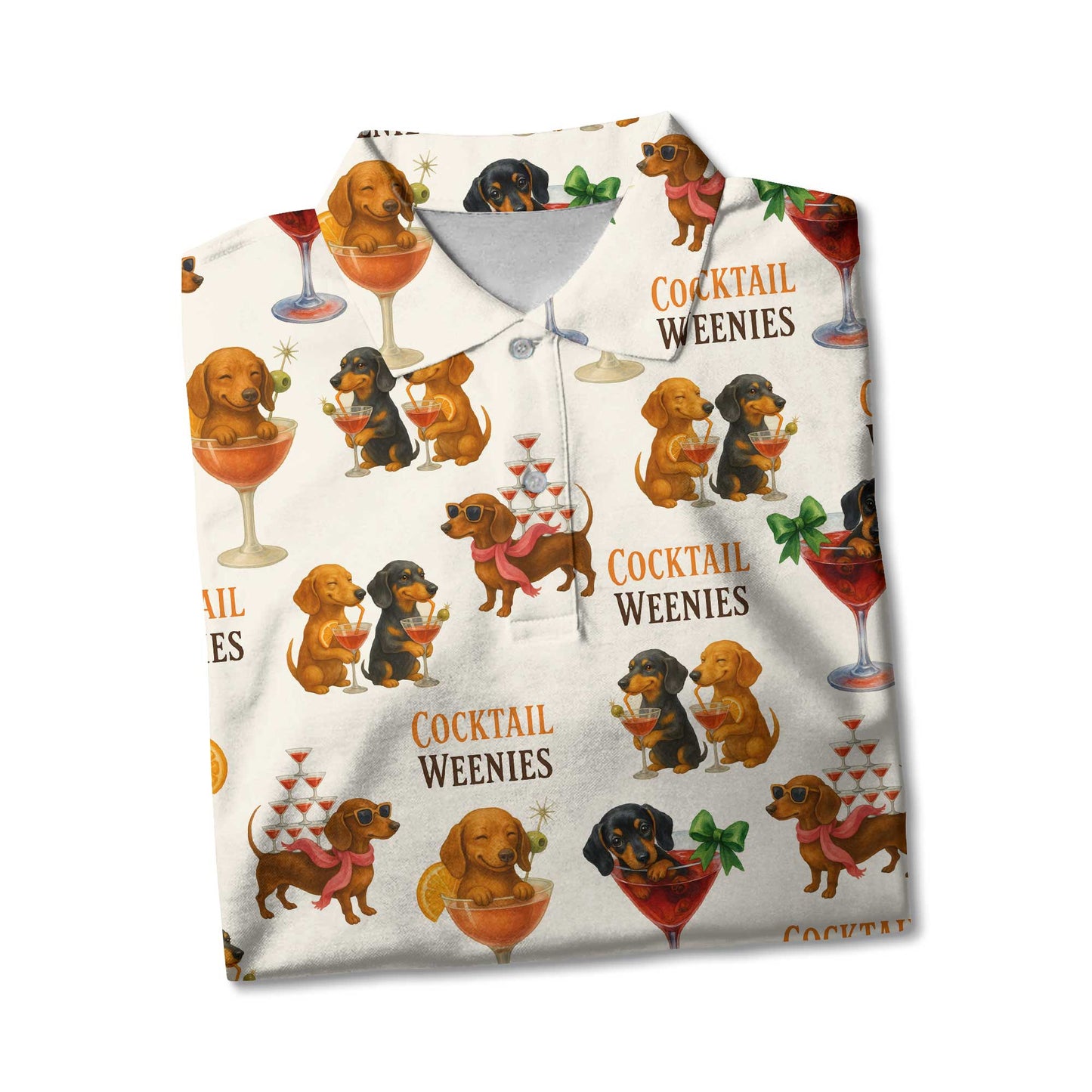 Funny Cocktail Weenies Pattern Polo, Dachshund Shirt, Wiener Dog T Shirt
