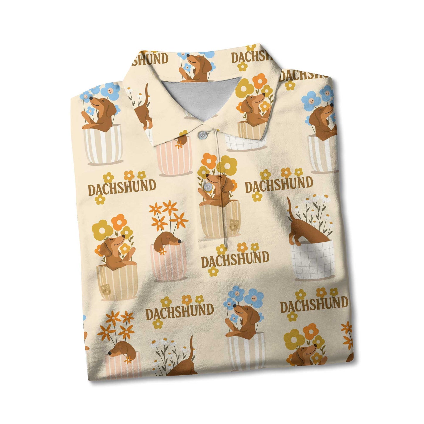 Whimsical Dachshund In Flower Pots Vintage Polo, Dachshund T Shirt, Wiener Dog T Shirt
