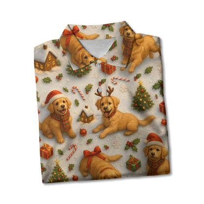 Funny Cute Golden Holiday Pattern Polo, Christmas Golden Retriever Shirt, Golden Retriever T Shirt