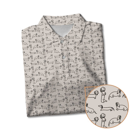 Dachshund T Shirt, Minimal Line Art Dachshund Pattern Polo, Wiener Dog T Shirt