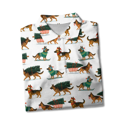 Festive Holiday Shepherd Santa Pattern Polo, Funny German Shepherd Shirt, German Shepherd T Shirt