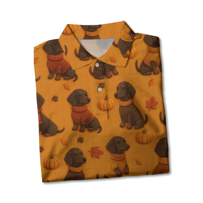 Pattern Dachshund Orange Shirt With Pumpkin And Autumn Leaves, Dachshund Halloween Shirt, Winter Dog Shirts
