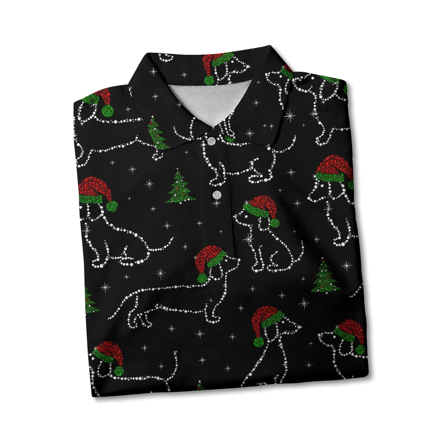 Christmas Lights Sparkling Santa Cute Holiday Pattern Polo, Festive Black Shirt, Dachshund T Shirt, Wiener Dog T Shirt
