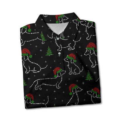 Christmas Lights Sparkling Santa Cute Holiday Pattern Polo, Festive Black Shirt, Dachshund T Shirt, Wiener Dog T Shirt