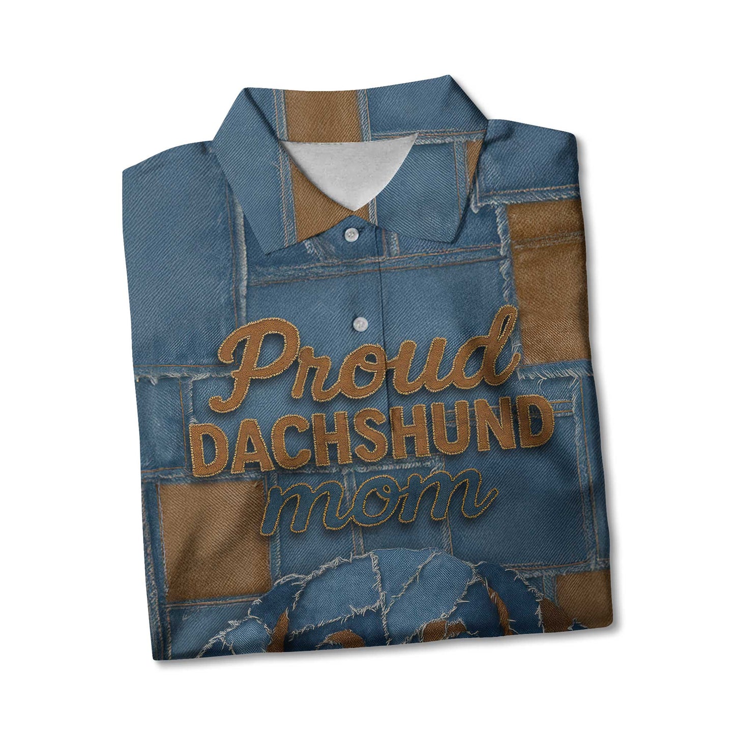 Proud Dachshund Mom Shirt, Cute Wiener Dog Denim Patchwork T Shirt for Dog Lovers