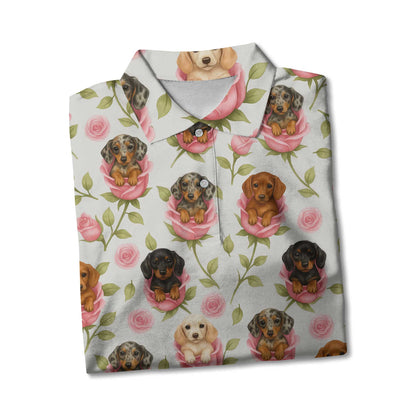 Wiener Dogs Tee Shirts, Dachshund T Shirt, Pink Rose Puppy Flower Shirt
