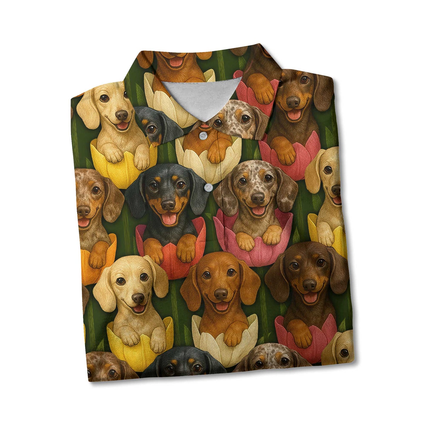 Cute Dachshund Shirt, Wiener Dog Shirts with Colorful Tulip Flower Pattern