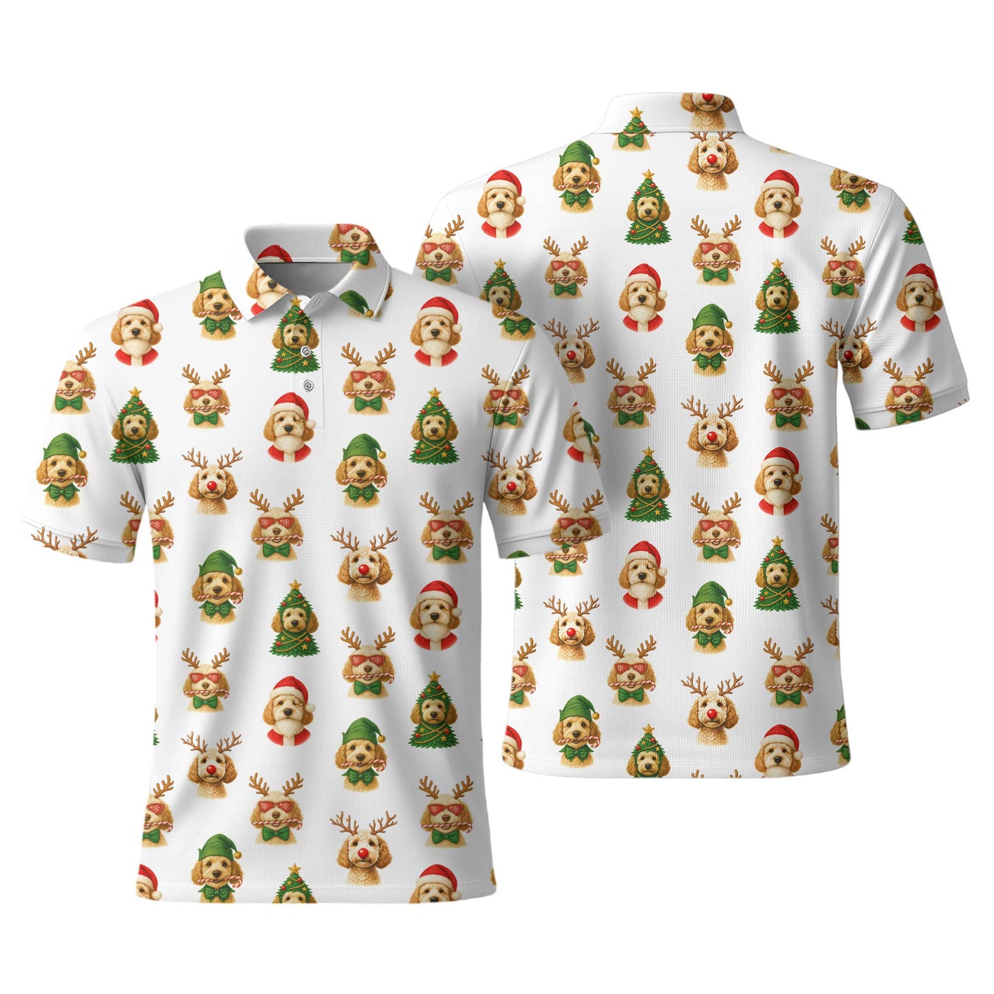 Cute Funny Puppy Santa Reindeer Pattern Polo, Dachshund T Shirt, Wiener Dog T Shirt