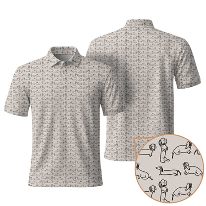Dachshund T Shirt, Minimal Line Art Dachshund Pattern Polo, Wiener Dog T Shirt