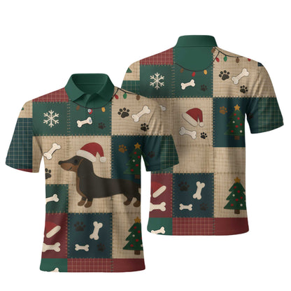 Dachshund Christmas Shirt With Santa Hat And Patchwork Design, Wiener Dog Holiday Shirt, Festive Dog Lover Tee