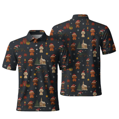 Dachshund Christmas Shirt, Wiener Dog T Shirts, Santa Hat and Holiday Pattern Polo