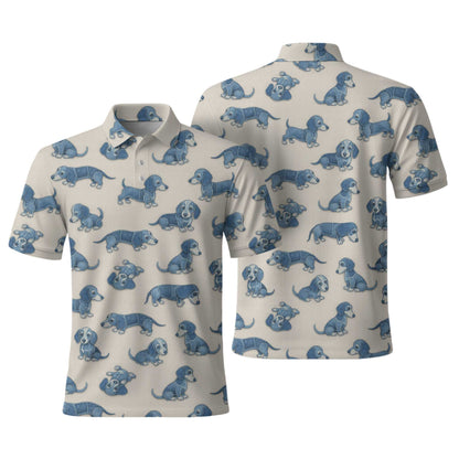 Playful Blue Dog Pattern Hawaiian Style, Wiener Dog T Shirt, Dachshund Shirt