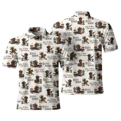 Get A Long Little Doggie Vintage Dachshund Shirt, Western Cowboy Dachshund Pattern Polo, Dachshund T Shirt, Wiener Dog T Shirt