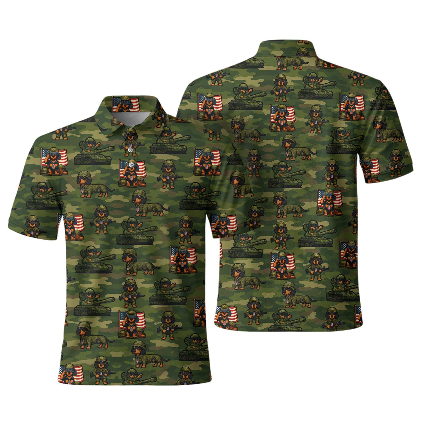 Military Camo Soldier Pattern Polo, Dachshund Shirt, Wiener Dog T Shirt
