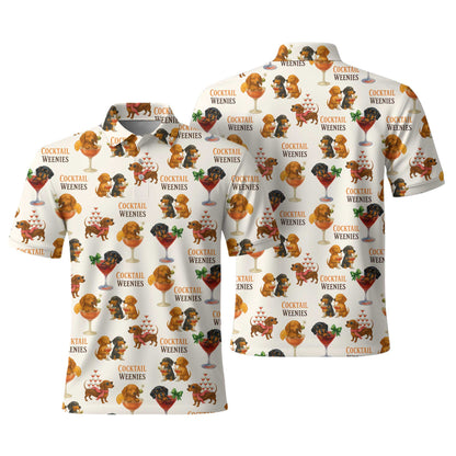 Funny Cocktail Weenies Pattern Polo, Dachshund Shirt, Wiener Dog T Shirt