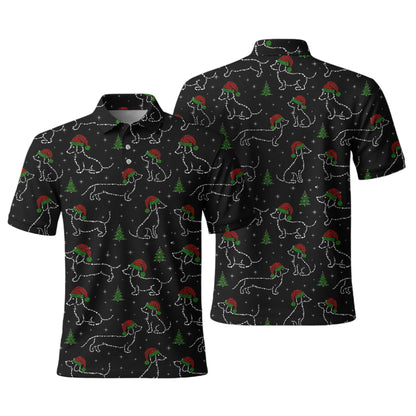 Christmas Lights Sparkling Santa Cute Holiday Pattern Polo, Festive Black Shirt, Dachshund T Shirt, Wiener Dog T Shirt