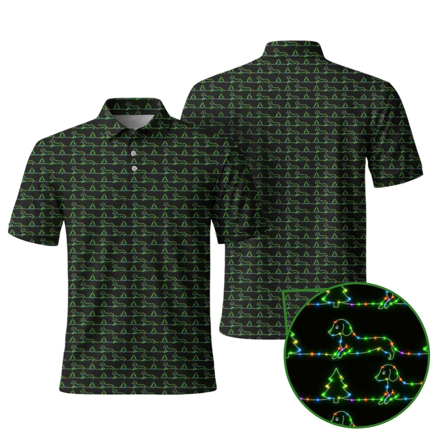 Funny Festive Neon Dachshund And Christmas Tree Lights Pattern, Dachshund Christmas Shirt, Wiener Dog T Shirt