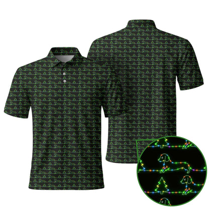 Funny Festive Neon Dachshund And Christmas Tree Lights Pattern, Dachshund Christmas Shirt, Wiener Dog T Shirt