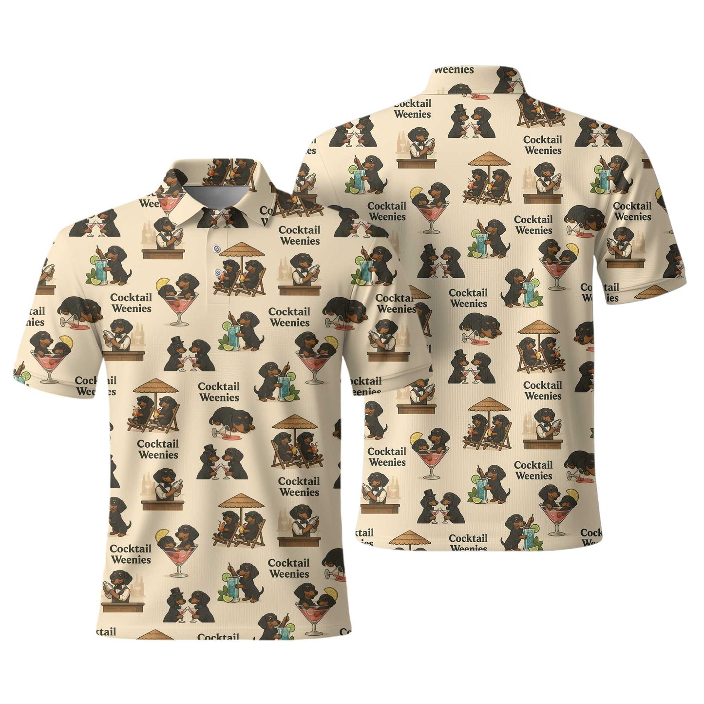 Cocktail Dachshund Pattern Lightweight Polo, Wiener Dog T Shirt, Dachshund Sweatshirt