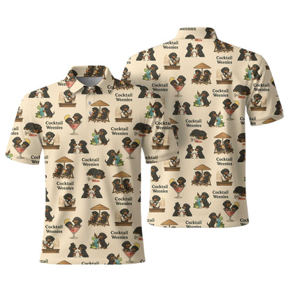 Cocktail Dachshund Pattern Lightweight Polo, Wiener Dog T Shirt, Dachshund Sweatshirt