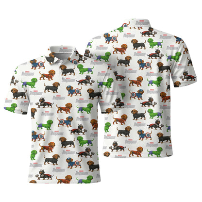 Super Hero Dachshund Pattern Polo, Wiener Dog T Shirt, Dachshund Sweatshirt