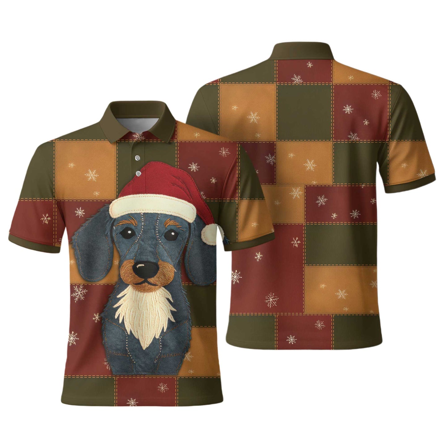 Patchwork Dachshund Christmas Polo, Dachshund T Shirt, Wiener Dog T Shirt