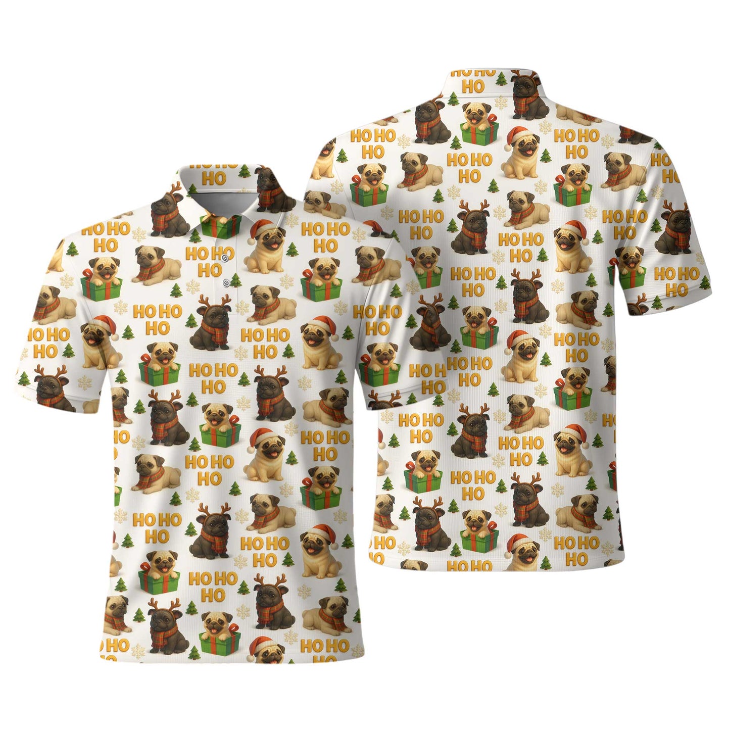 Cute Pug Santa Ho Ho Ho  Pattern Pug Polo, Funny Pug Shirt, Pug T Shirt