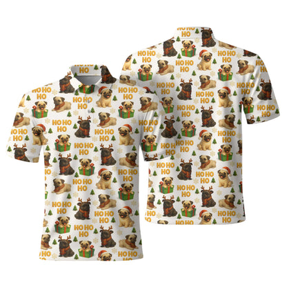 Cute Pug Santa Ho Ho Ho  Pattern Pug Polo, Funny Pug Shirt, Pug T Shirt