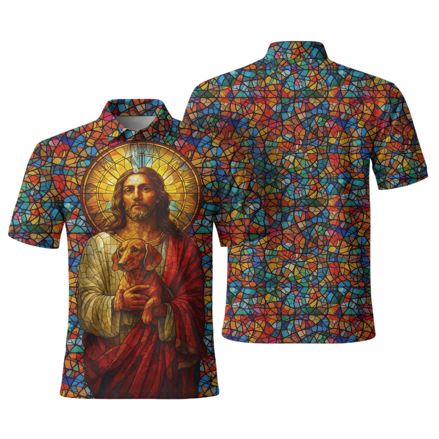 Colorful Stained Glass Jesus Hoodie, Dachshund Shirt, Wiener Dog T Shirt
