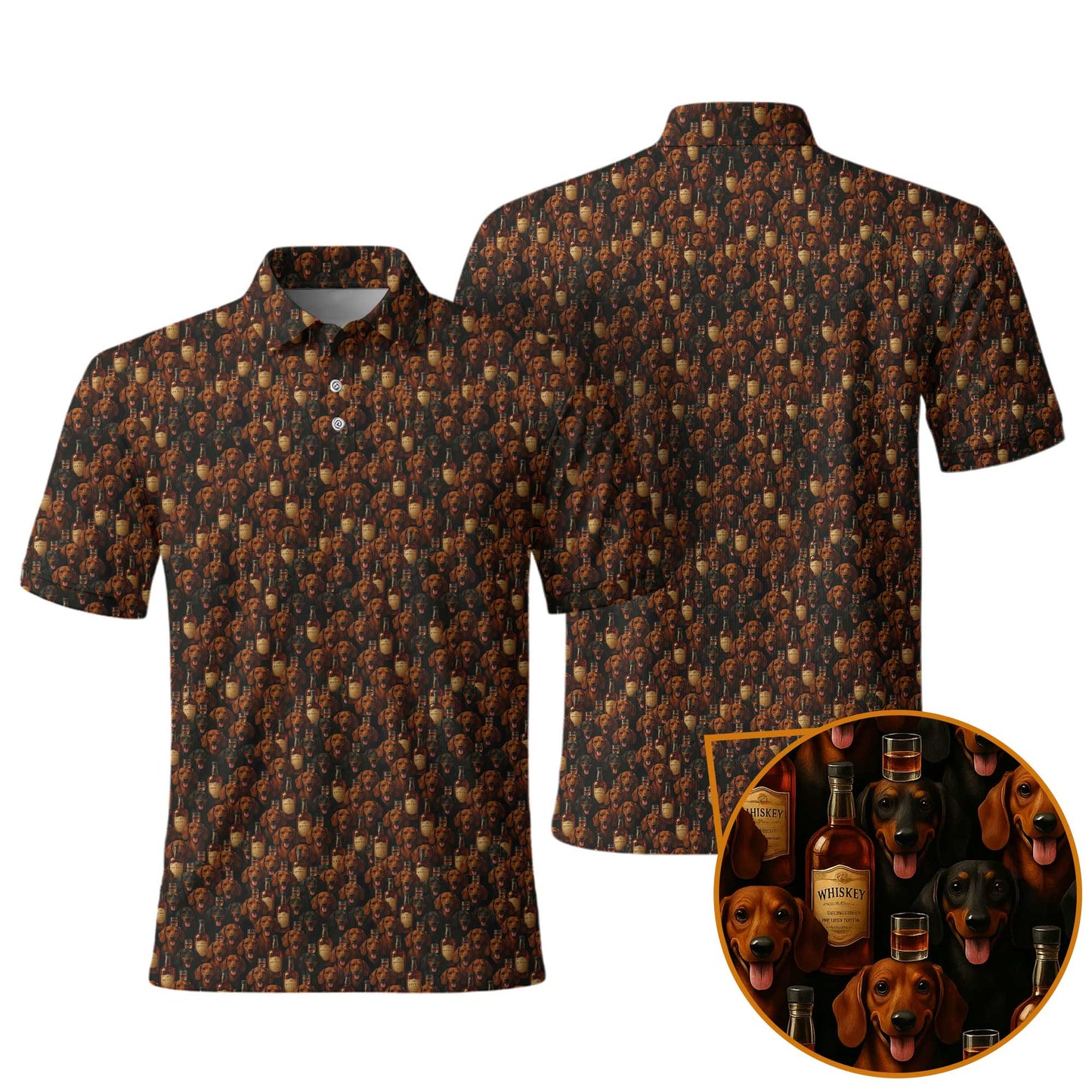 Whiskey Bottle Pattern Polo, Dachshund T Shirt, Funny Wiener Dog T Shirt