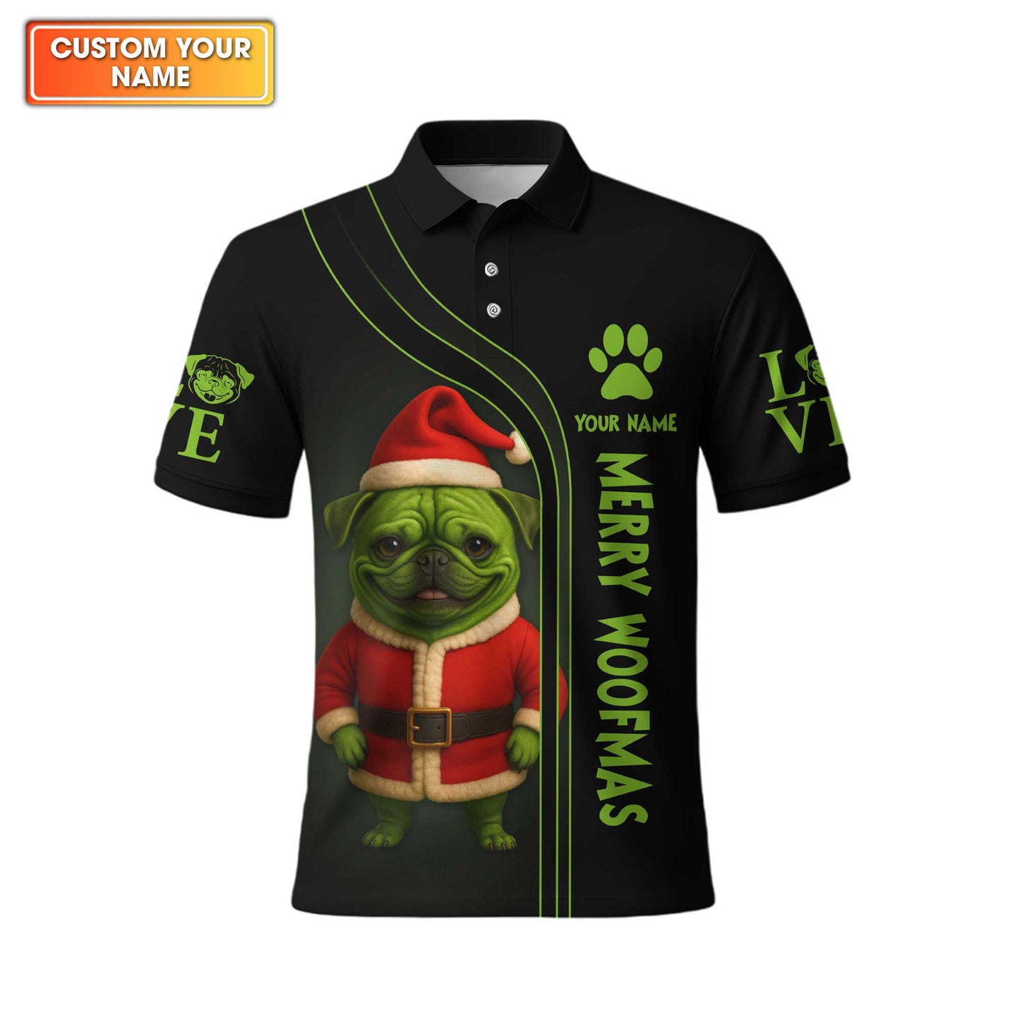 Custom Name Pug Christmas Shirt, Funny Merry Woofmas Shirt, Personalized Pug Xmas Hoodie For Dog Lover,