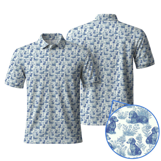 Blue Pattern Shirt - Dachshund Christmas Shirt, Weiner Dog Tee, Pattern Polos For Spooky Season