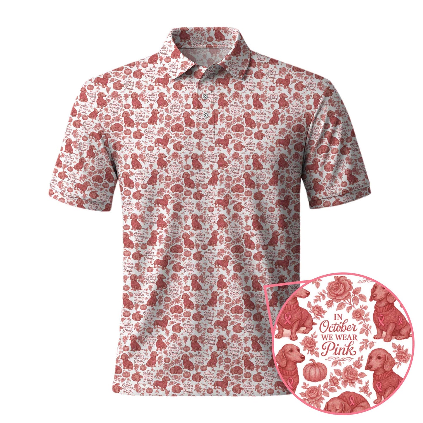 In October We Wear Pink - Dachshund Christmas Shirt, Weiner Dog Tee, Pattern Polos For Spooky Season