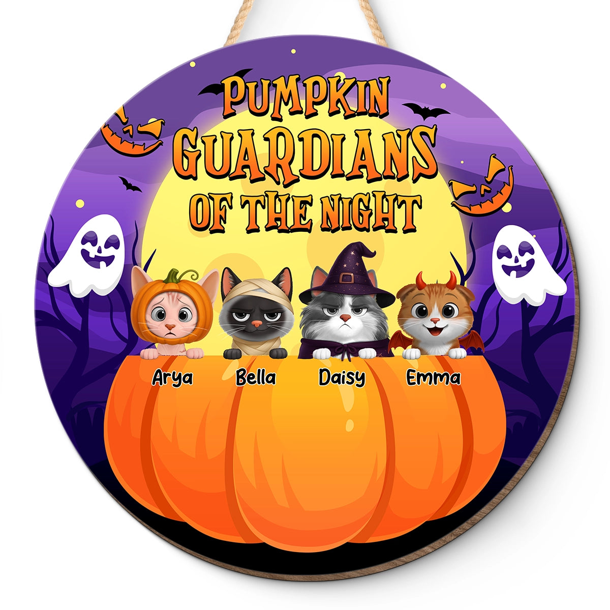 Pumpkin Guardians Of The Night - Personalized Halloween Pet Wood Sign-HW-HH13-HN16-web1