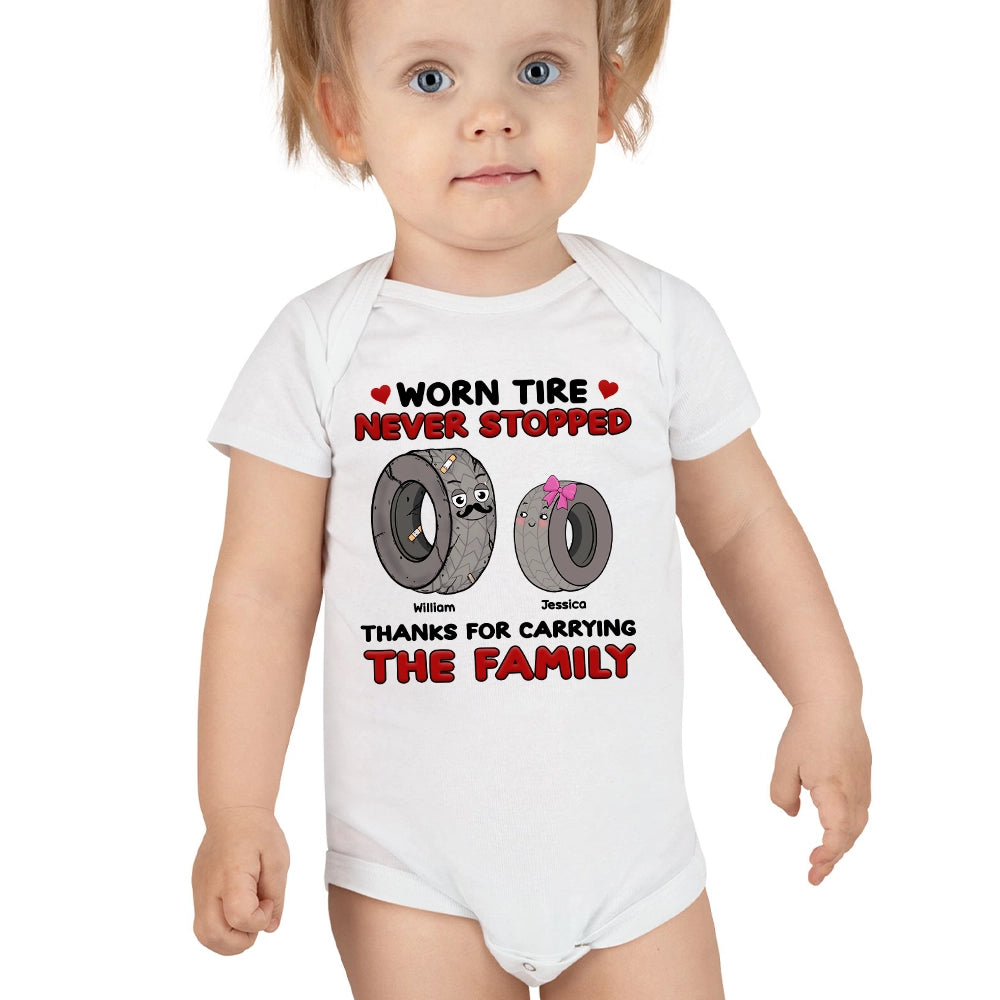 Worn Tire - Never Stopped - Personalized 100% Organic Cotton Baby Bodysuit