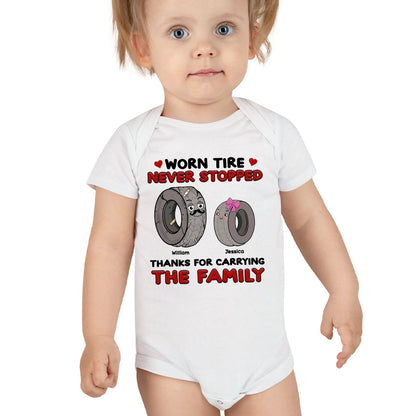 Worn Tire - Never Stopped - Personalized 100% Organic Cotton Baby Bodysuit
