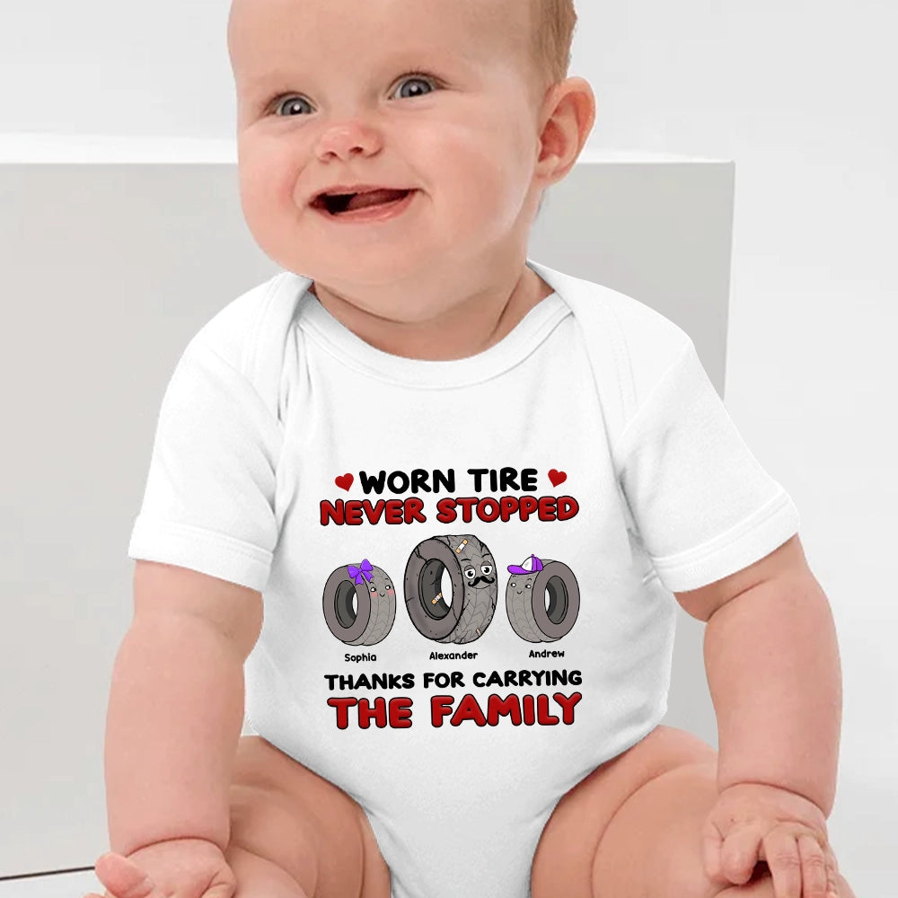 Worn Tire - Never Stopped - Personalized 100% Organic Cotton Baby Bodysuit