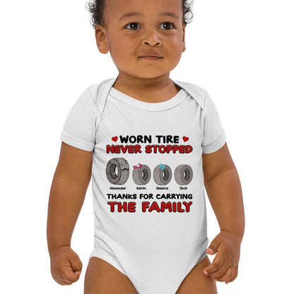 Worn Tire - Never Stopped - Personalized 100% Organic Cotton Baby Bodysuit