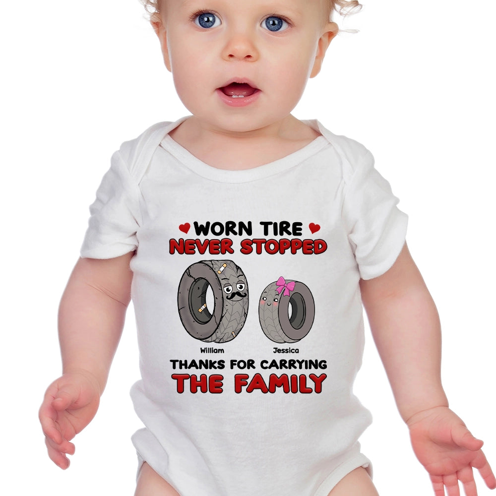 Worn Tire - Never Stopped - Personalized 100% Organic Cotton Baby Bodysuit